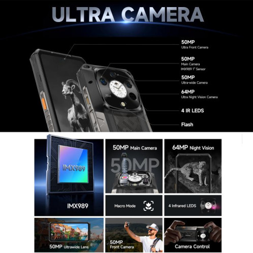  Téléphone robuste Ulefone Armor 28 Pro, 16 Go + 512 Go, vision nocturne, 10 600 mAh, écrans 6,67 pouces + 1,04 pouce, Android 15, MediaTek Dimensity 7300 Octa Core, réseau : 5G, NFC (noir) SU891B1607-025